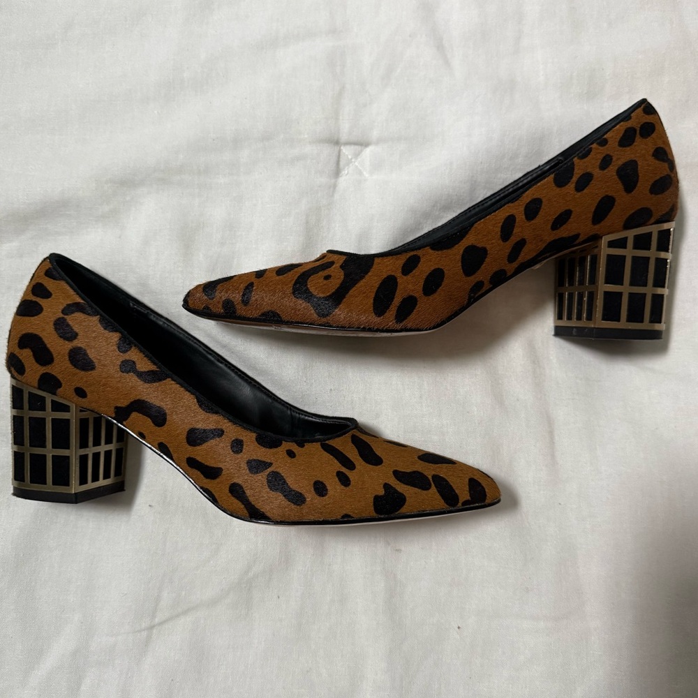 Brian Atwood Tan and Black Animal Print Shoe